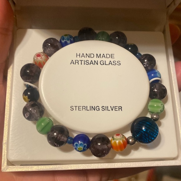 Jewelry - Sterling silver handmadee artisan glass stretch bracelet (WW)